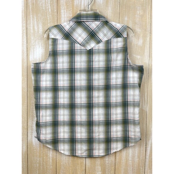 Wrangler Wrancher Women's L Sleeveless Shirt Pearl Snap Up Western Top Cowgirl - Picture 4 of 9